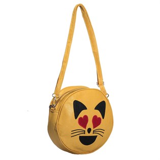 Emoji Aşık Gülümseyen Kedi Sarı Kadın Çanta