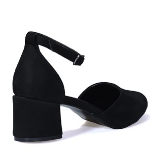 Siyah Süet Bilekten Bağlı Klasik Kadın Ayakkabı