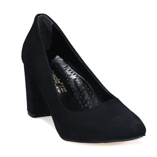 Siyah Süet Topuklu Klasik Kadın Ayakkabı