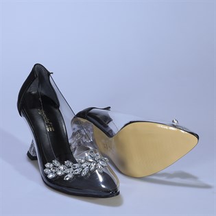 Taşlı Şeffaf Siyah Kadın Ayakkabı